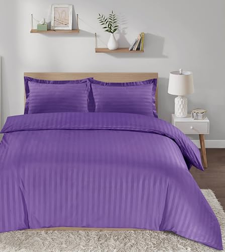 Casabella Satin Stripe Duvet Cover Sets, Luxurious Double Purple Bedding with Satin Stripes,Double Duvet Cover Set,Hotel Quality Double Duvet Set & Pillowcases, Purple Duvet Cover