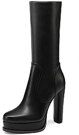 QUEEN HELENA Botas con plataforma de tacón alto con cremallera lateral para mujer K3233, Negro , 39 EU