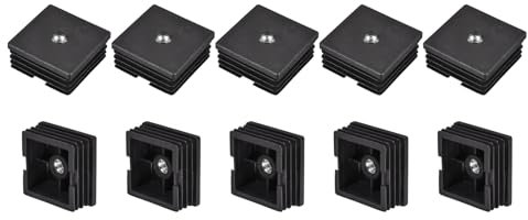 sourcing map 10Pcs Plastic Threaded Tube Inserts with M8 Thread, for 1.97x1.97 OD Square Tube, Adjustable Square Black Plastic Plug Caster Insert Chair End Caps Furniture Leg Plug
