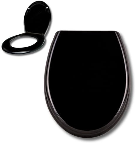 XINZI Toalettlock med automatisk sänkning antibakteriell toalettsits, toalettlock med quick release-funktion, avtagbar, oval toalettsits med softclose WC-lock av duroplast (svart)