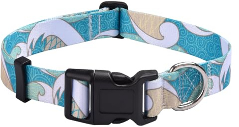 Mihqy Dog Collar for Large Dogs, Fashion Design, Sea Wave,L | Neck Fit 14.9-24.8, Multiple Patterns,4 Sizes for Small Medium Large Dogs, Comfortable for Walks and Outdoor Hikes