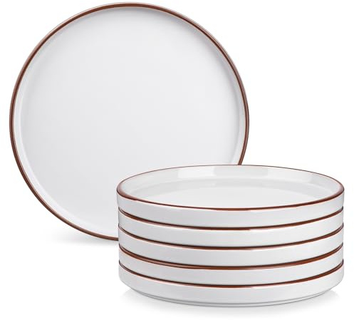 vancasso Venus Dessert Plates Set of 6-8 Inch White Ceramic Salad Plates, Small Dinner Plates, Microwave, Oven and Dishwasher Safe, Scratch Resistant Modern Rustic Style Stoneware Dishes for Kitchen