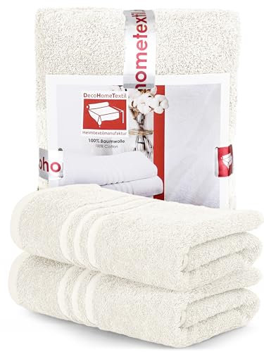 DecoHomeTextil Handtuch-Set 2 Handtücher 50 x 100 cm in Champagner Creme aus 100% Baumwolle, hochwertig, kuschelweich und saugstark