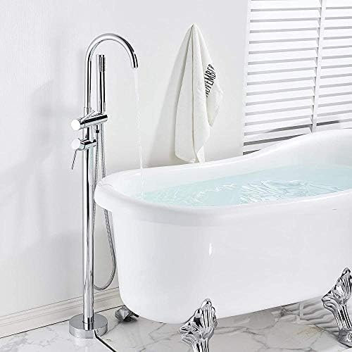 Robinet De Baignoire Sur Pied, Montage Au Sol, Bec Pivotant À 360 ° Avec Douchette Flexible, Finition Chromée