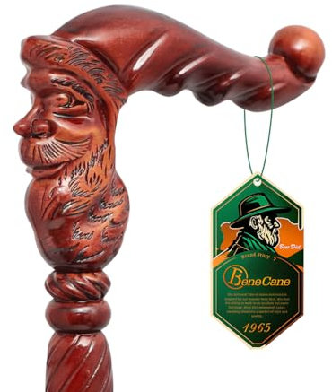 BeneCane Handgefertigter Gehstock aus Holz für Männer und Frauen, Abnehmbarer Weihnachtsmanngriff, modischer Unisex-Stick mit ergonomischem und komfortablem Griff