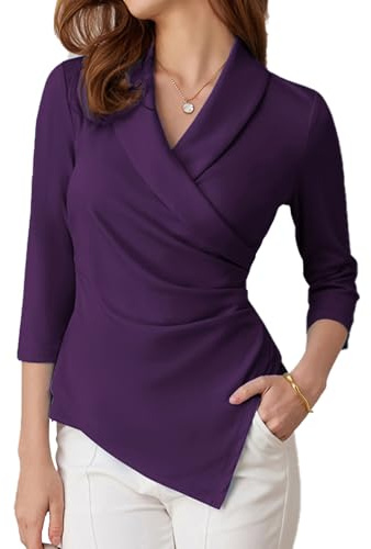GRACE KARIN Women's V-Neck Tops 3/4 Sleeve Elegant Wrap Blouses Office Work
