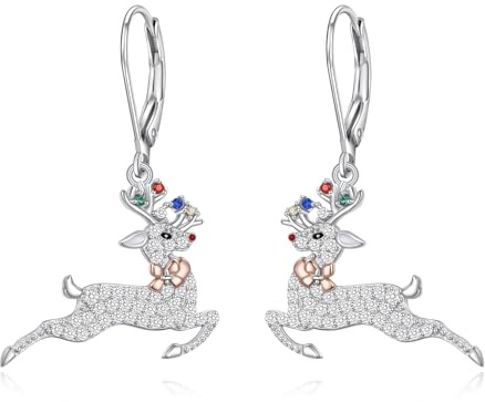 Running Rentier Ohrringe für Damen Mädchen Weihnachten Schmuck 925 Sterling Silber Lever-Back Rentier Dangle Drop Ohrringe Geschenke für Weihnachten