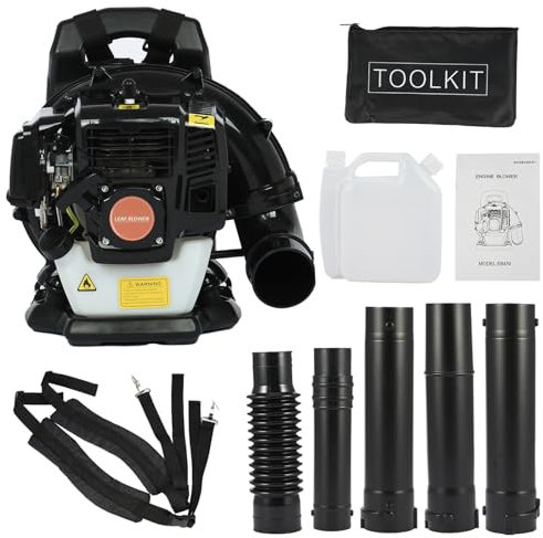 funrautz Souffleur de feuilles à dos, alimenté par essence 52 cc avec harnais, souffleuse à neige 6800 tr/min pour patio, allée, pelouse, noir