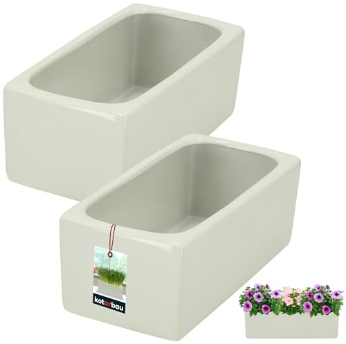 KOTARBAU® Set de 2 macetas rectangulares interiores de cerámica vidriada blanca 24 x 12,5 x 9 cm, maceta Bonsai, maceta alargada interior, macetas para hierbas, bandeja para ventana, taza Bonsai, taza