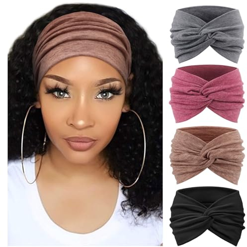 DRESHOW 4 Piezas Diadema Para Mujer Turbante Bohemia Elástico Cinta Banda para El Cabello Diadema Accesorios Para El Cabello