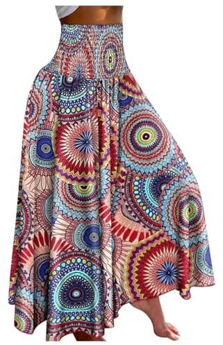 lozssnigzi Jupe Culotte Femme Décontractée Longue Léger Large Pantalons Boheme Ample Taille Elastique Jupe Culotte avec Poches Été Fluide Chic Pantalon