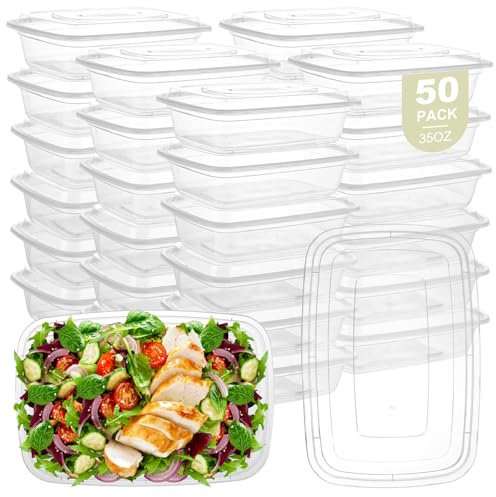 AKOLAFE 50 Pièces Boite Plastique Alimentaire 1000ml Boîte Congélation Réutilisable 22 x 15 x 6cm Transparent Récipient Plastique avec Couvercle Sans BPA pour Micro-Ondes, Congélateur, Lave-Vaisselle
