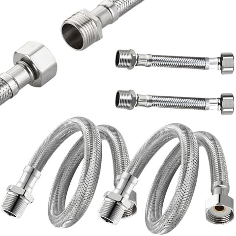 4 Stück 304 Edelstahl Flexschlauch Panzerschlauch 3/8 Zoll, Anschlussschlauch Armatur, für Wasserhahn Bad WC, Küchenarmaturen, Heizungssysteme(20cm/10cm)