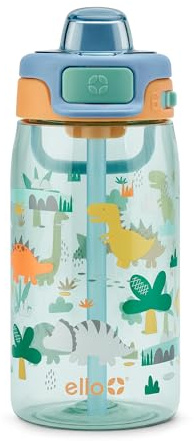 Ello Kids Pop & Fill 16oz Tritan Plastic Water Bottle with Quick Fill Technology, Leak Proof Locking Lid, Sip & Chug, BPA Free, Dishwasher Safe, For School, Lunchboxes, Dino