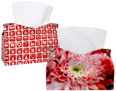 lcndlsoe Lot de 2 boîtes à mouchoirs rectangulaires en cuir avec fleurs de chrysanthème, organisateur décoratif pour table, salle de bain, voiture, bureau
