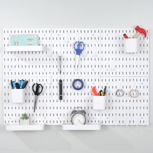 Sibosen Kit per pannello forato, include 6 pannelli forati da 28 x 28 cm e ganci per accessori, organizer da parete in plastica, per ufficio, stanza dei mestieri, 42 pezzi
