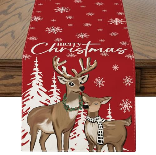 JOTOM Jul, rådjur, bordslöpare 40 x 240 cm, julgran, snöflinga, bordslöpare, vinter, jul, kök, matsalsdekoration för inomhus, hem, fest, dekor (älgröd)
