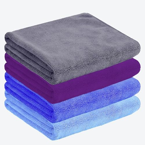 SMYJDMM Gym Towels, 4 Pack Microfibre Sports Sweat Towels, 35 * 75cm/ 13.7 * 29.52in Absorbent Workout Sweat for Adults Gym Fitness Yoga Camping(Royal Blue/Purple/Grey/Black)