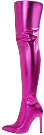 Allbestop Cuissardes Femme, Cuissardes Cuir Femme Femmes Bottes au Dessus Du Genou Bottes de Cowboy Hautes pour Femmes à Talons Carrés pour Cuir Cavalières(Rose vif,43)