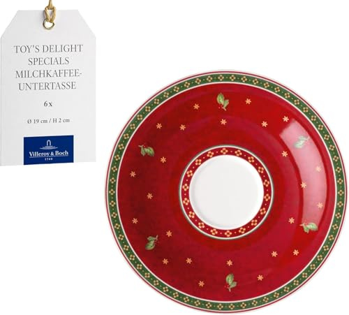 Villeroy & Boch Toy's Delight Specials mjölkkaffe tefat rött set om 6, diskmaskinssäker, mikrovågsugnssäker, underlägg för kaffekopp jul, julservis keramik, premium porslin