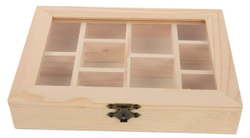 DIYEAH Scatola Espositore per Cristalli e Minerali in Legno con 10 Scomparti, Resistente alla Polvere e Leggera, Organizer per Collezionisti e Ufficio