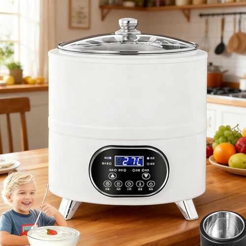 Macchina per Yogurt Commerciale con Controllo della Temperatura 25 °C e 80 °C, Macchina Automatica per Fermentazione di Yogurt e Natto Fatti in Casa con Timer e Funzioni di Sicu white 8L / 2.1 gal