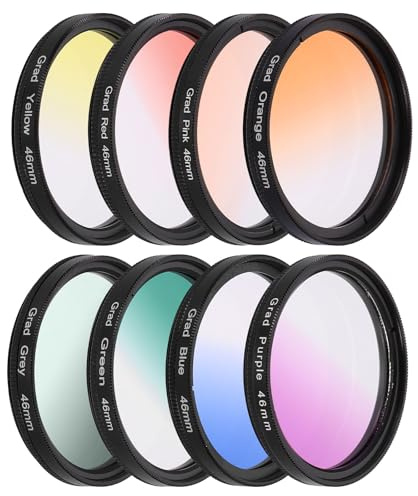 PATIKIL 8Pezzi Filtro Lente 46mm Filtri Graduati Colore Resina Ottica Anti Graffio Circolari Filettati Accessori Correzione Colore Per Fotocamera Lenti Fotografia, 8 Colori