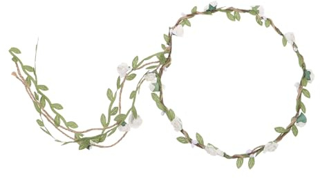 Mikinona Blomsterkrans i Hamprep för Bröllop och Festivaler Lättvikts Bekväm och Handgjord Blomsterdiadem med Vita Blommor och Gröna Blad för Brud Brudtärna och Fotografering Utomhus