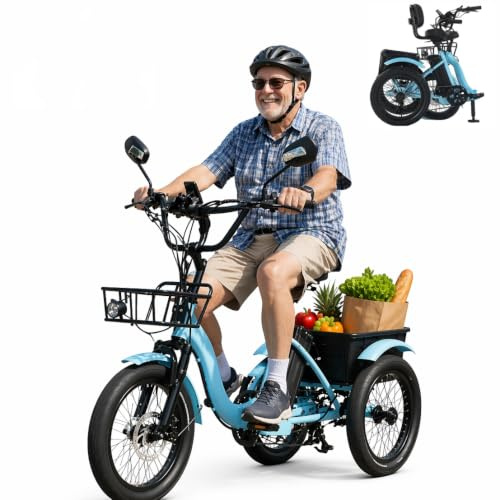 18 Triciclo Eléctrico Para Adultos,Plegable,48 V 13 Ah - Autonomía De 40 Km, Fácil Acceso Para Personas Mayores, Capacidad De Carga Máxima De 150 Kg,Con Espejo Retrovisor,95% Preensamblado. Blue