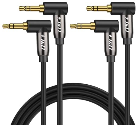 J&D 3.5mm Aux Cable 3ft (2 Pack), Gold Plated 3.5mm Male to Male Stereo Audio Aux Cable 90 Degree Right Angle Compatible for iPhone, Galaxy, Headphone, Car, Speakers and All Other Devices
