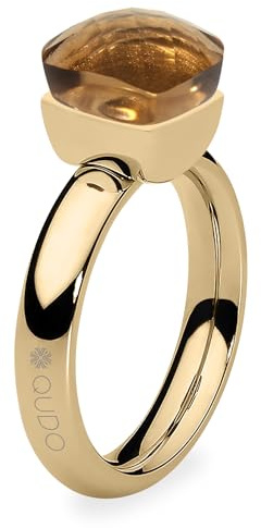 Qudo Firenze Edelstahl gold Ring mit smoked topaz Stein (braun) (56)