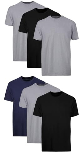 Hanes Mens Cotton, Moisture-wicking Crew Tee Undershirts, Multi-packs, Black/Grey/Blue Assorted - 6 Pack, Large US