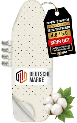 Housse de Planche à Repasser 120x40 cm - Housse de Repassage 100% Coton - Convient au Repassage Vapeur - Rembourrage Extra-épais + élastique et tendeur, M