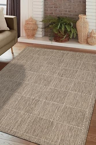 Viva Rugs Non Slip Rug Latte Kitchen Living Room Fat Weave Check Carpet Small Large Runner Mat
