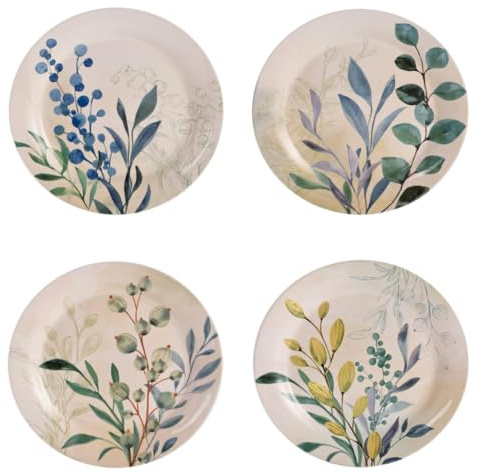 Bico Botanical Valley Salad Plates Set of 4, 8.75 Inch Ceramic Dessert Plates for Salad, Appetizer, Side Dishes, Microwave and Dishwasher Safe, Gift for Housewarming and Thanksgiving