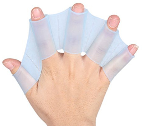 zalati Swimming Gloves 1 Pair Frog Web Shape Silicone Paddle Hand Finger Pad for Fun Water Play Game Unisex Kids Adults - L, Blue