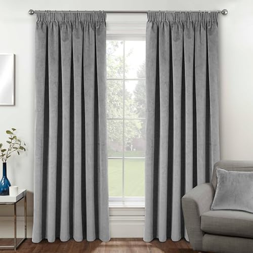 Enhanced Living Oxford Premium Velvet Grey Blackout Curtains for Curtains for Bedroom - Supersoft Tape Top Curtains - 90x90 inch (229x229 cm) - 2 x Curtain Panels