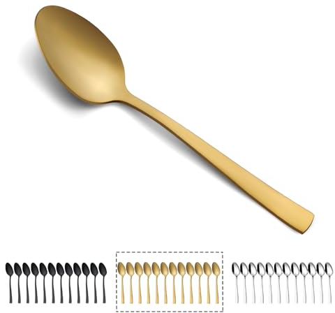 Teskedar 12 stycken, Hunnycook guld liten sked kaffesked rostfritt stål, 13,8 cm (5,4 tum) tesked/espressosked/dessertsked för hem/fest/restaurang, diskmaskinssäker