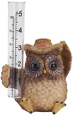 Outdoor Rain Gauge Garden-Patio Yard Ornament with Tube Waterproof Bridge Collection Owl Raingauge Yard Gnome Decoration Decorative Rain Gauge