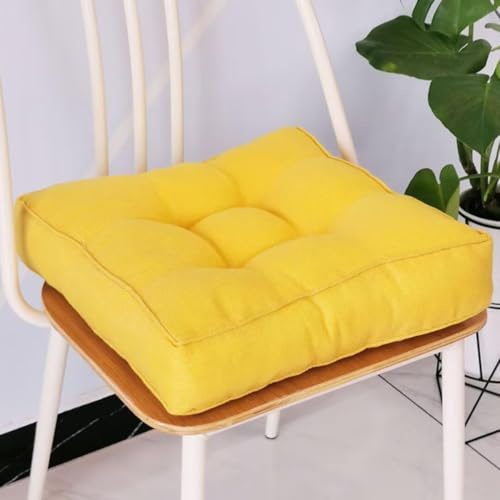 Sitzkissen Stuhlkissen 40x40x9cm für Indoor und Outdoor aus Baumwolle Dicke Polsterung Steppkissen/Bodenkissen, Stuhl Sitzpolster Passt für Haus, Garten, Büro und Autositze,Gelb