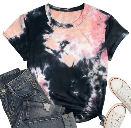Batik T-Shirt für Damen Tie Dye Tee-Shirt Sommer Lässige lockere Shirt Tops