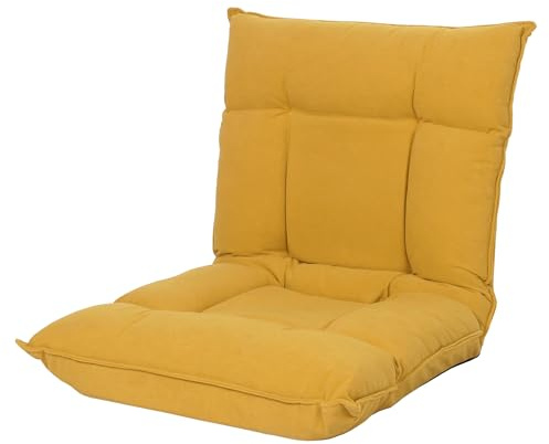 Mendler Bodensessel HWC-N44, Relaxsessel Bodenkissen Bodensofa Klappsessel 6 Relaxpositionen, stabiles Gestell Samt - gelb