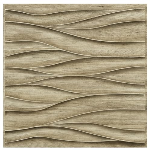 STICKGOO Paneles de pared 3D para decoración de pared interior, paneles de madera con textura 3D, paneles de pared con diseño de ondas de roble natural para sala de estar, oficina