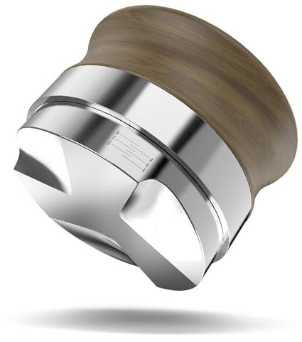 KYONANO Distributör 53,3 mm höjdjusterbar, kaffepulverfördelare av premium rostfritt stål och valnötsträ, kaffenivåverktyg för perfekt extraktion kaffefördelare med justerbar höjd