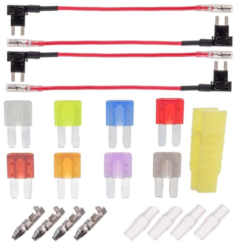 BOJACK 4 pcs 12V Micro2 Add a Circuit Fuse Tap flat fuse with 8 pieces fuse (2A / 3A / 5A / 7.5A / 10A / 15A / 20A / 25A)