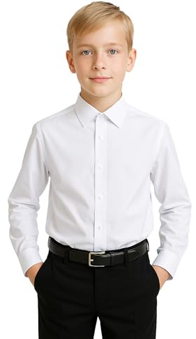Långärmad klassisk klänningströja för pojkar för bröllop och speciella tillfällen, Vitt, 12-13 År