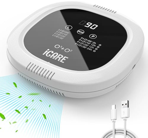 Generador de Ozono Purificador de Aire, 10000 mAh Recargable Purificador de Aire de Iones Negativos, Ionizador De Aire Desodorizador para Baño, Cocina, Humo, Coches, Mascotas, Formaldehído y Olor Caza