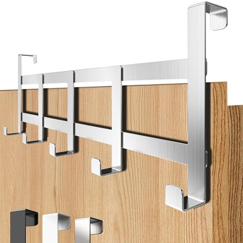 4smile Perchero de puerta para colgar – Gancho de puerta de acero inoxidable, gancho universal para puerta – Perchero estable para puerta, gancho para colgar como ayudante de orden, color plateado