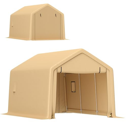 Outsunny Carport Carpa Garaje 3 x 5,2 m, carport Exterior, Carpa de Almacenamiento con Puerta Enrollable extraíble, carport para Coche, camión, Barco, Amarillo