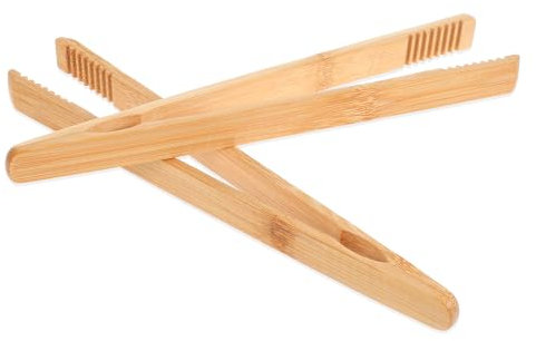 2 pinze da 25 cm, in legno di bambù, antiscivolo, riutilizzabili, da cucina, per insalata, grigliate, arrosti, pane